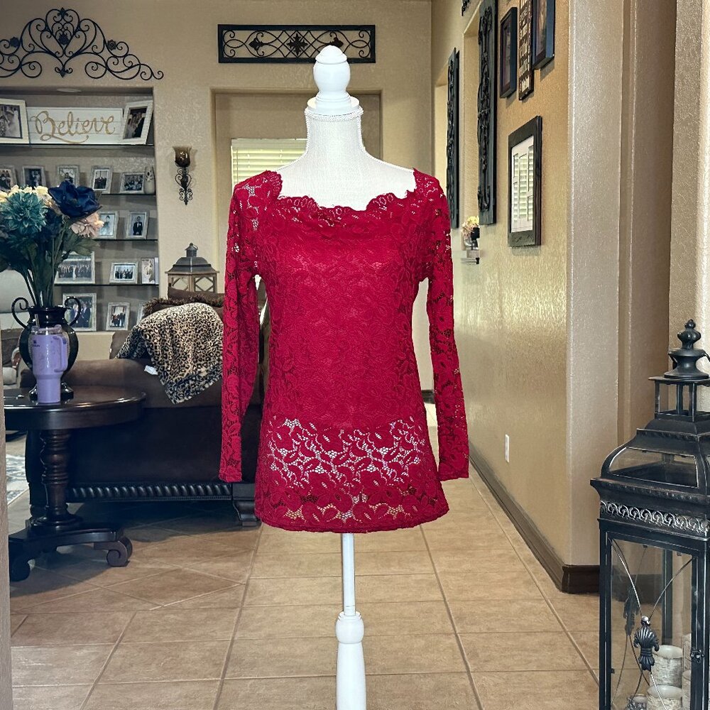 Wish.com*Lace off the shoulder fitted Blouses*Black & Dark Red*NWOT